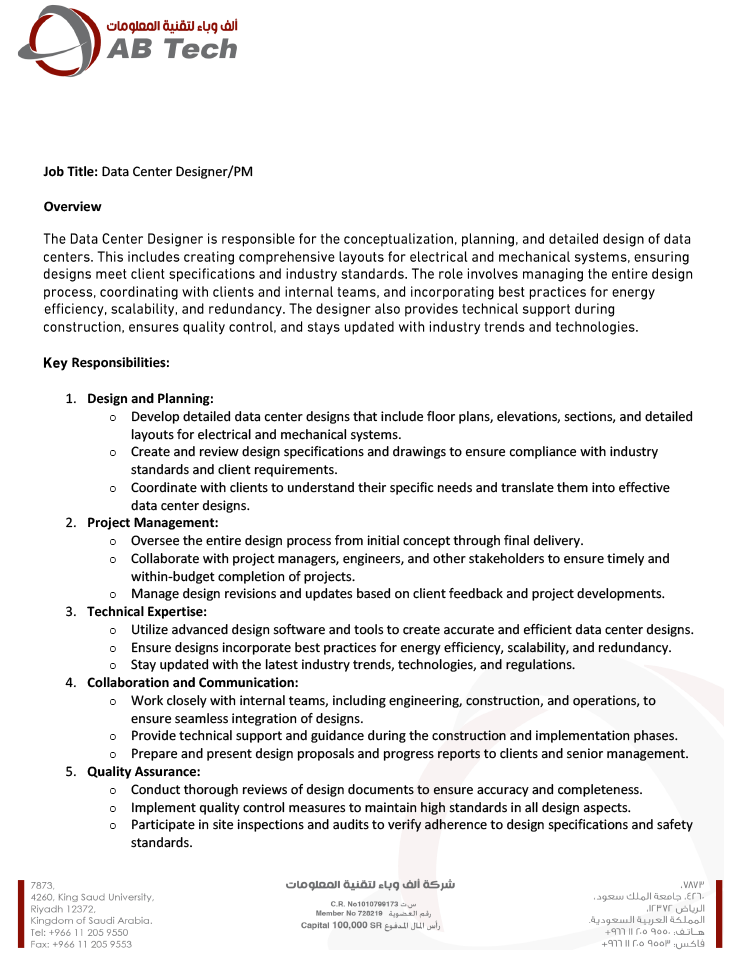 Data Center Designer/PM