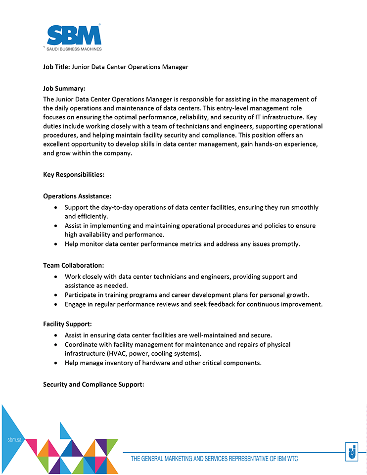 Junior Data Center Operations Manager