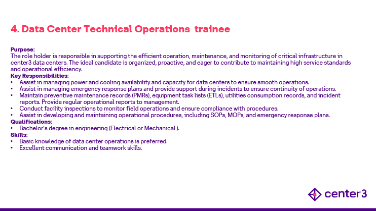 Data Center Technical Operations trainee